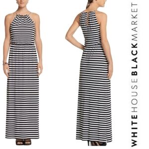 White House Black Market Striped Necklace Halter Maxi Dress
